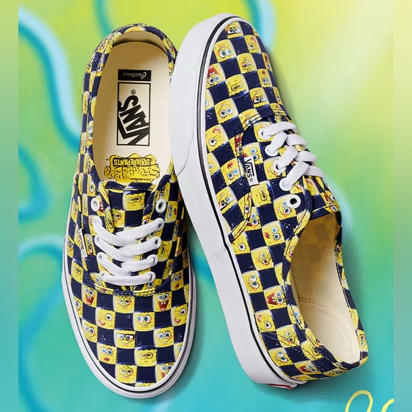 Vans X SpongeBob SquarePants Checkered Blue and Yellow Sneakers - Picture 1 of 10